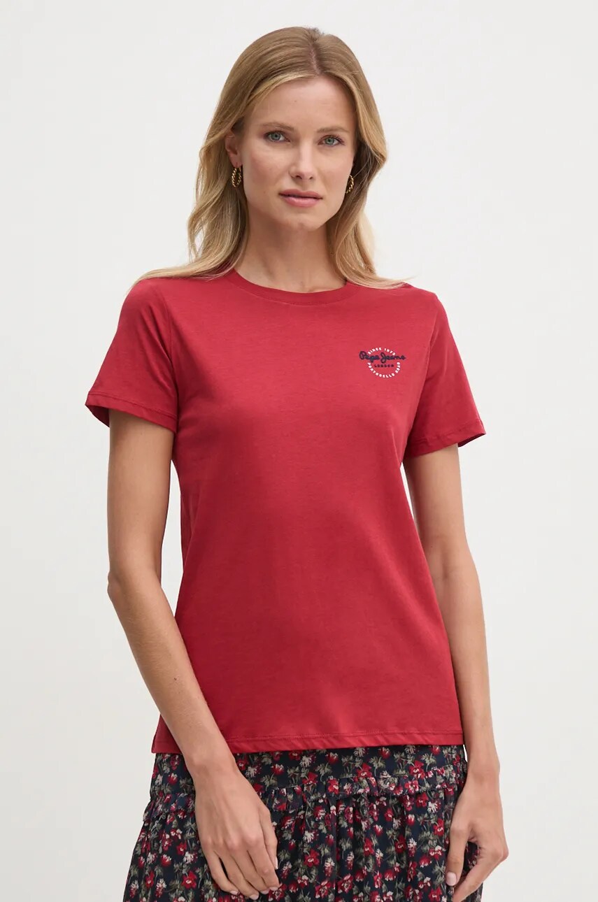 Купити Бавовняна футболка Pepe Jeans GABRIELA жіноча колір бордовий PL505967 – головне зображення