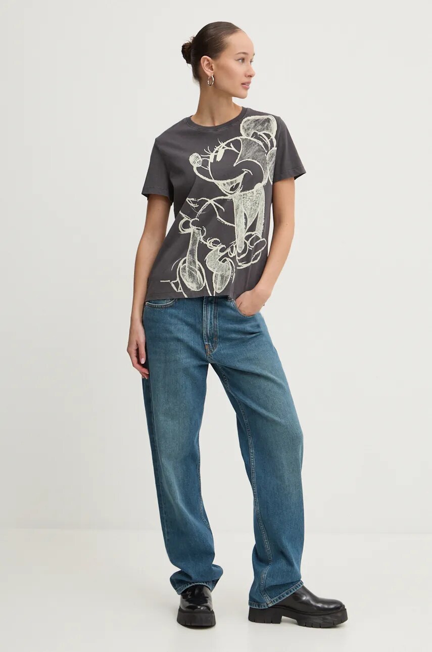 Бавовняна футболка Desigual MICKEYDRAWING жіноча колір сірий 24WWTKA1
