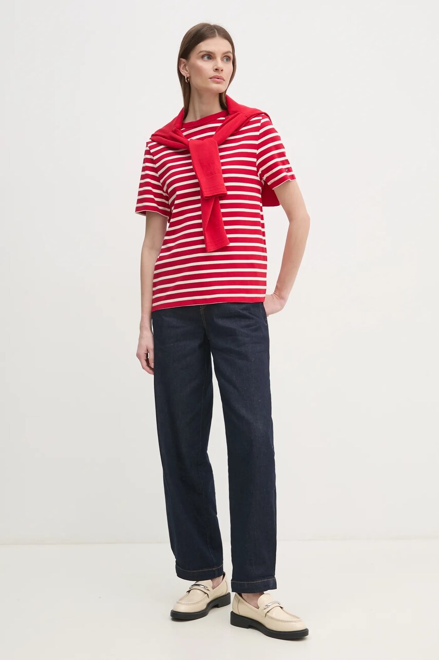 Бавовняна футболка Tommy Hilfiger жіноча колір червоний WW0WW42907