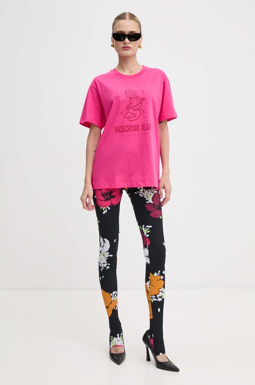 Бавовняна футболка Moschino Jeans жіноча колір рожевий A0704 8733
