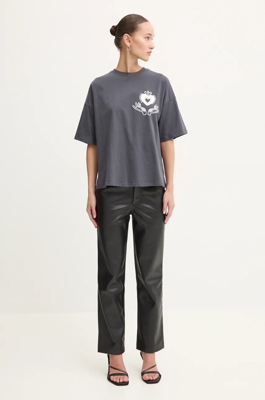 Бавовняна футболка Never Fully Dressed Charcoal Midnight Romance Tee жіноча колір сірий NFDTO1374