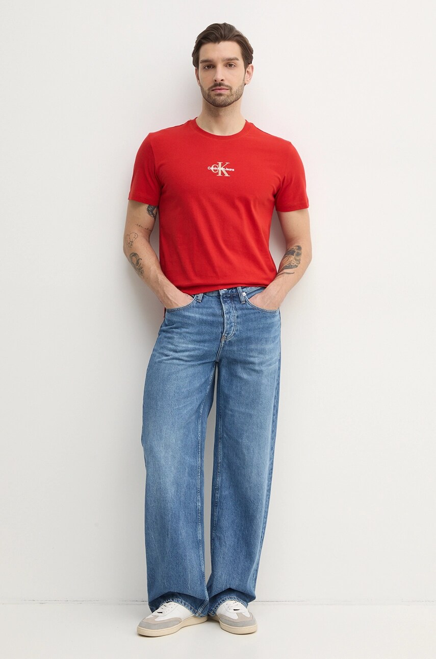 Бавовняна футболка Calvin Klein Jeans чоловіча колір червоний з аплікацією J30J325649