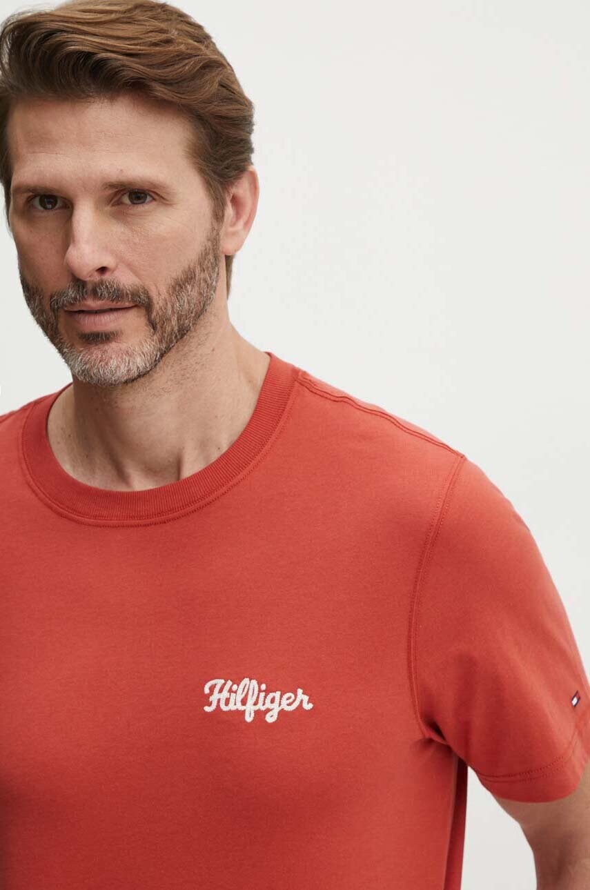 Бавовняна футболка Tommy Hilfiger чоловіча колір помаранчевий з аплікацією MW0MW35462