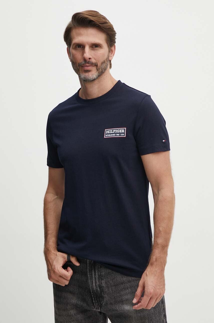 Бавовняна футболка Tommy Hilfiger чоловіча колір синій з принтом MW0MW35465