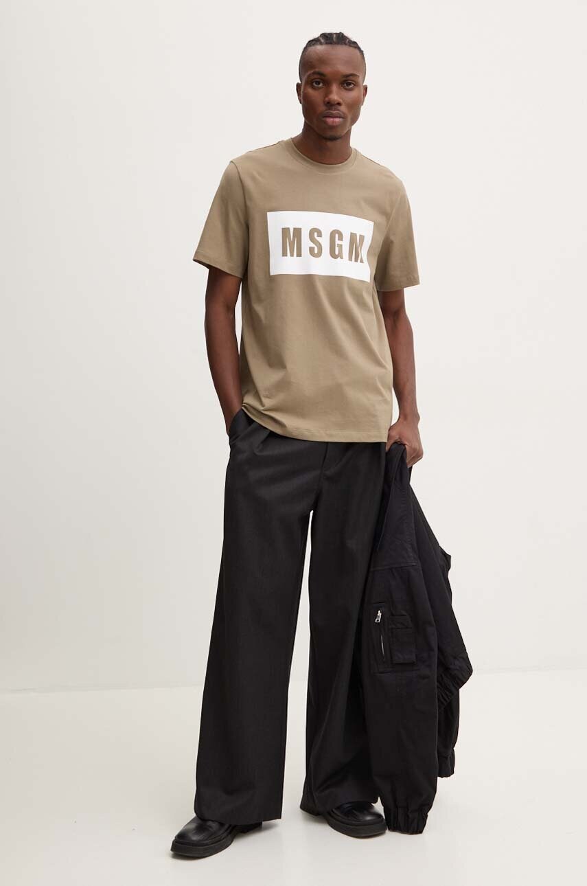 Бавовняна футболка MSGM чоловіча колір зелений з принтом 3740MM520.247798
