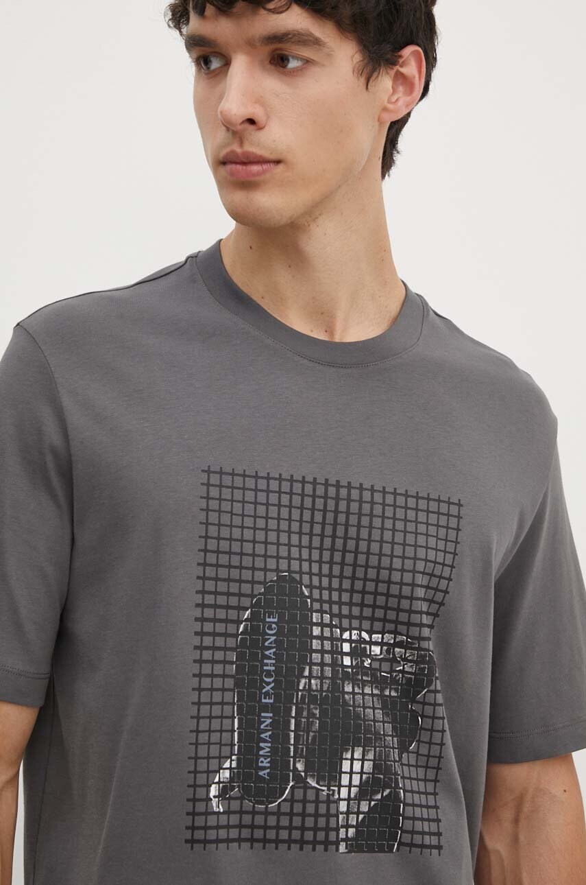 Бавовняна футболка Armani Exchange чоловіча колір сірий з принтом 6DZTLD ZJ9JZ