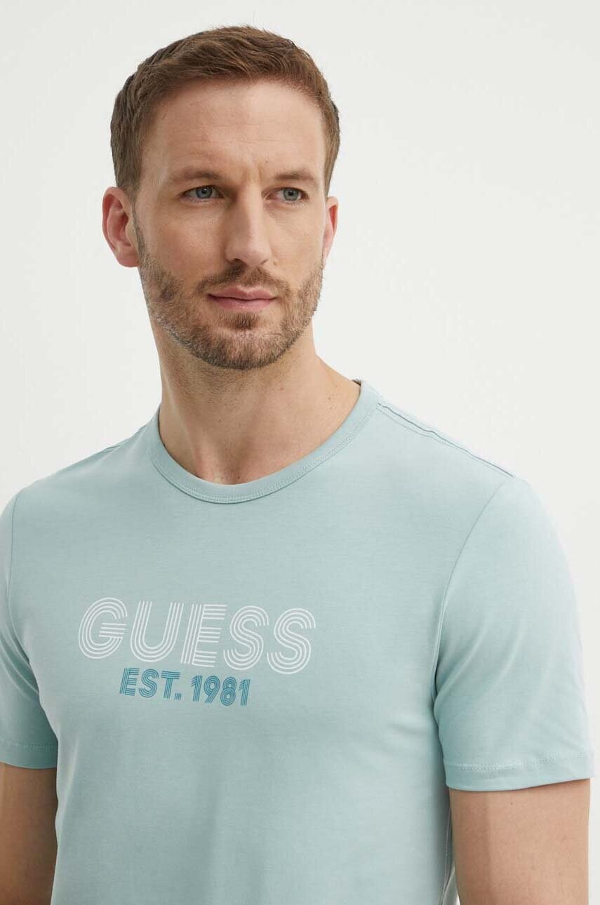 Футболка Guess чоловіча колір бірюзовий з принтом M4YI30 J1314