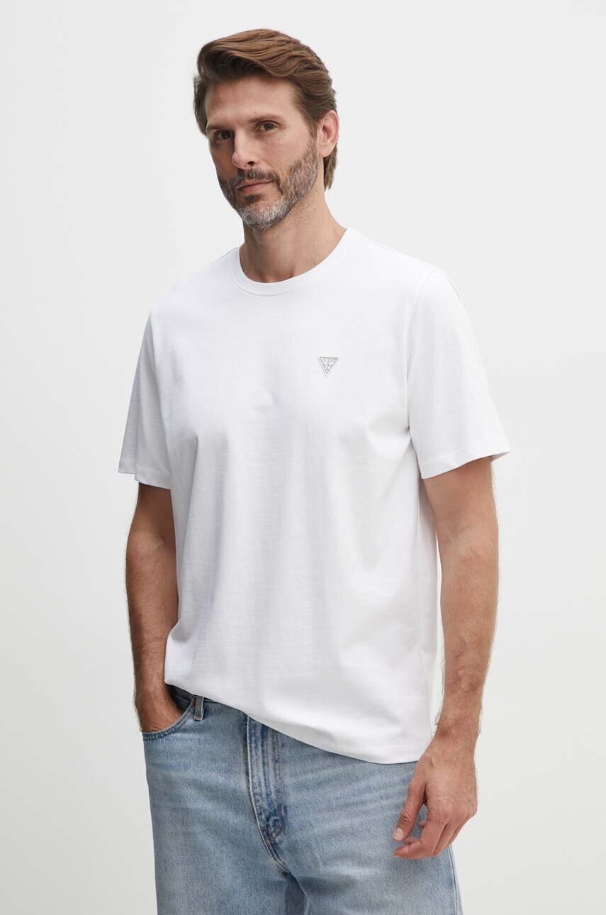 Бавовняна футболка Guess чоловіча колір білий однотонна M4YI0A KCCM1