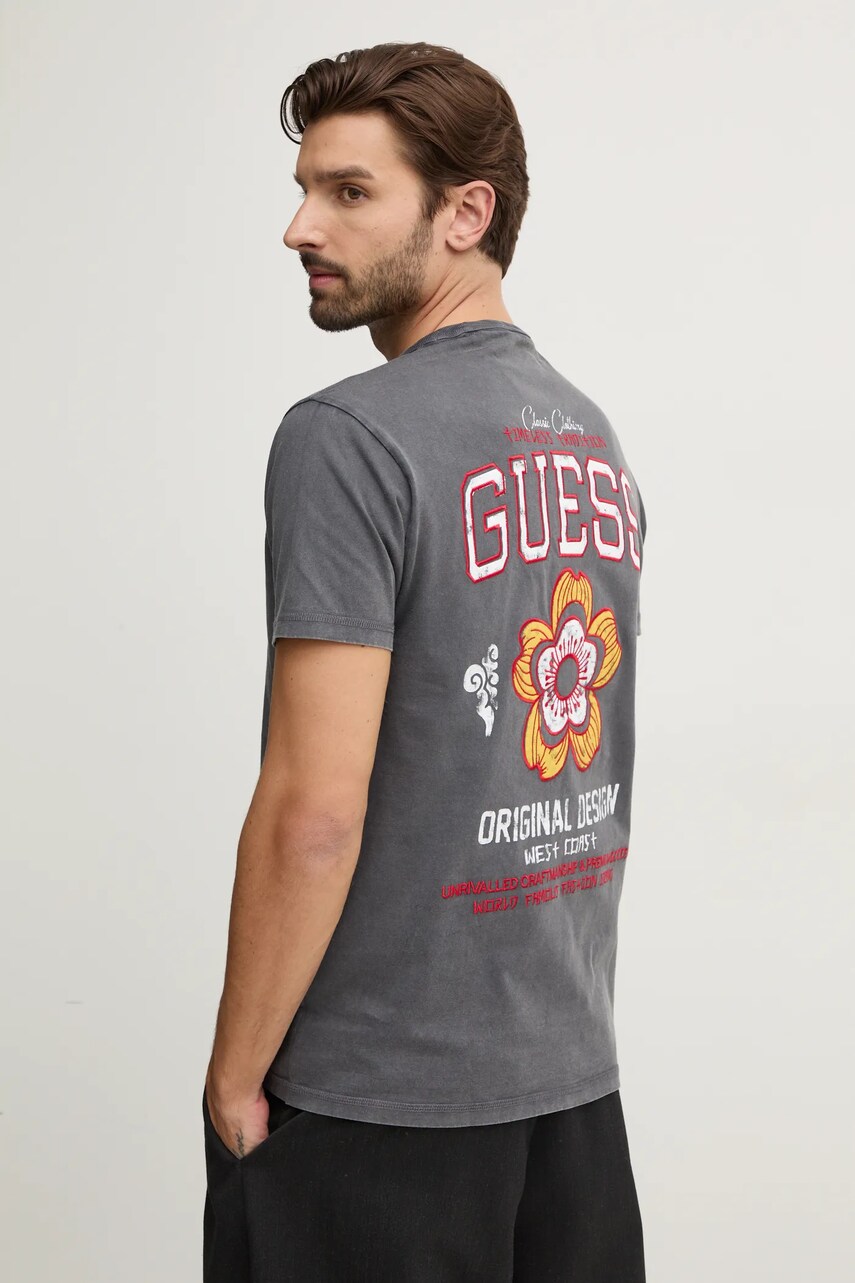 Бавовняна футболка Guess чоловіча колір сірий з аплікацією M4YI25 K8FQ4