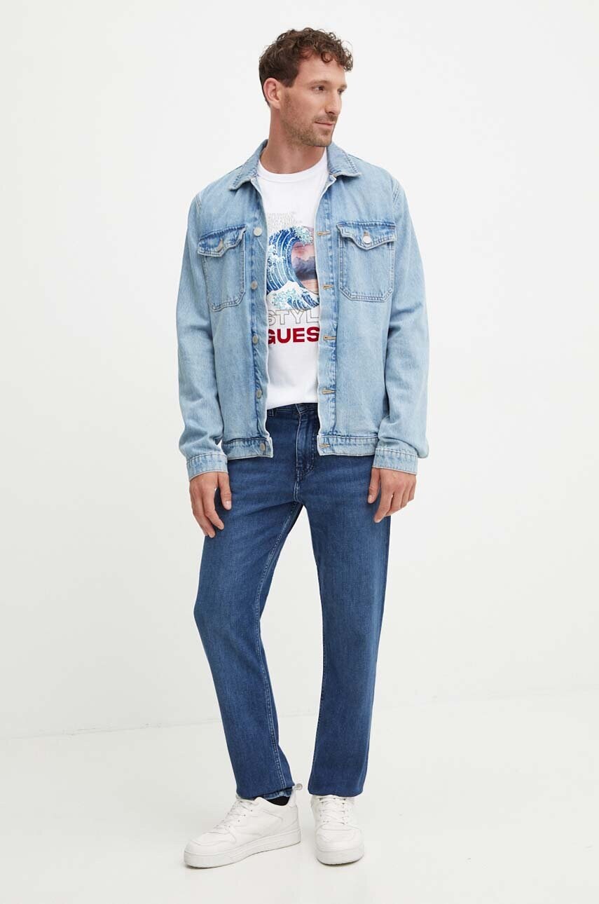 Бавовняна футболка Guess чоловіча колір білий з аплікацією M4YI12 I3Z14
