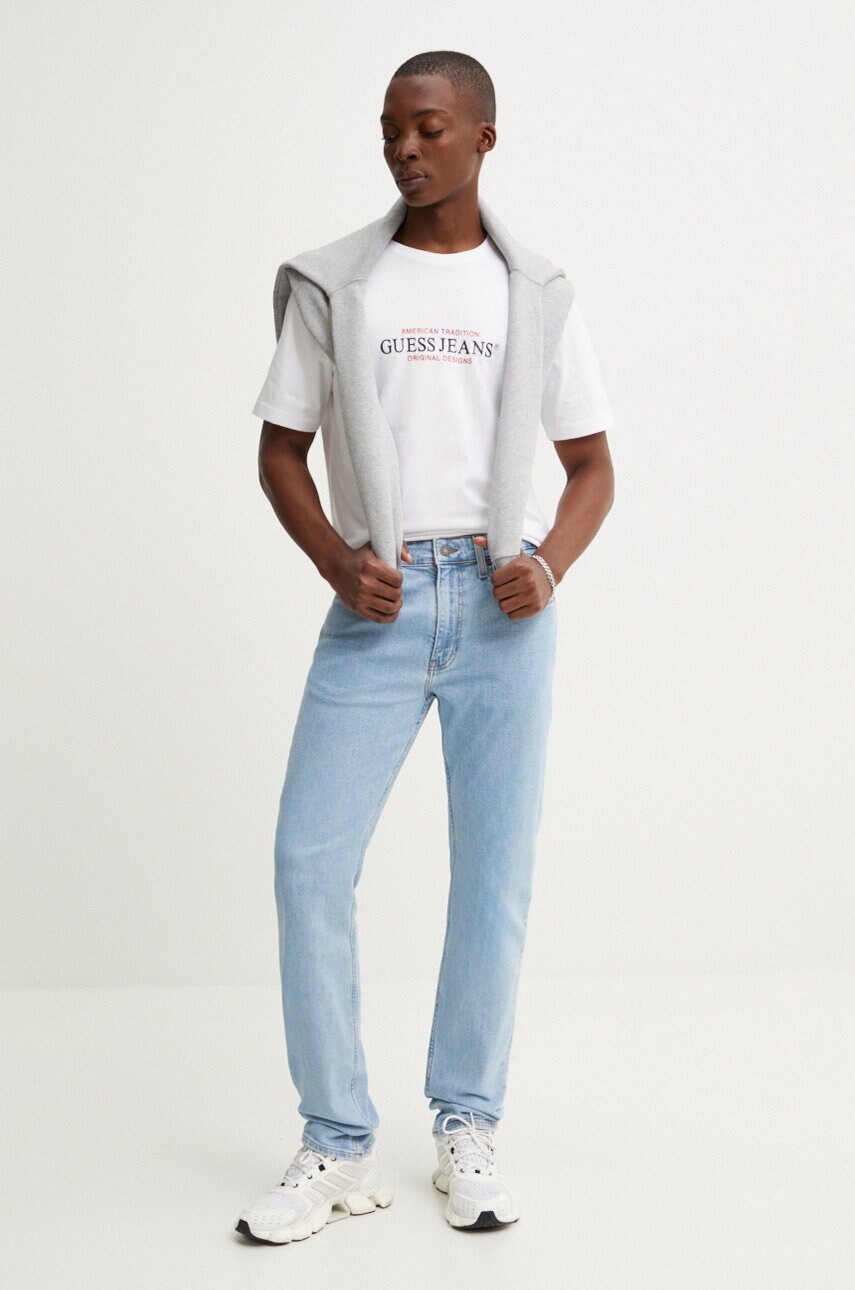 Бавовняна футболка Guess Jeans чоловіча колір білий з принтом M4YI42 K8FQ4
