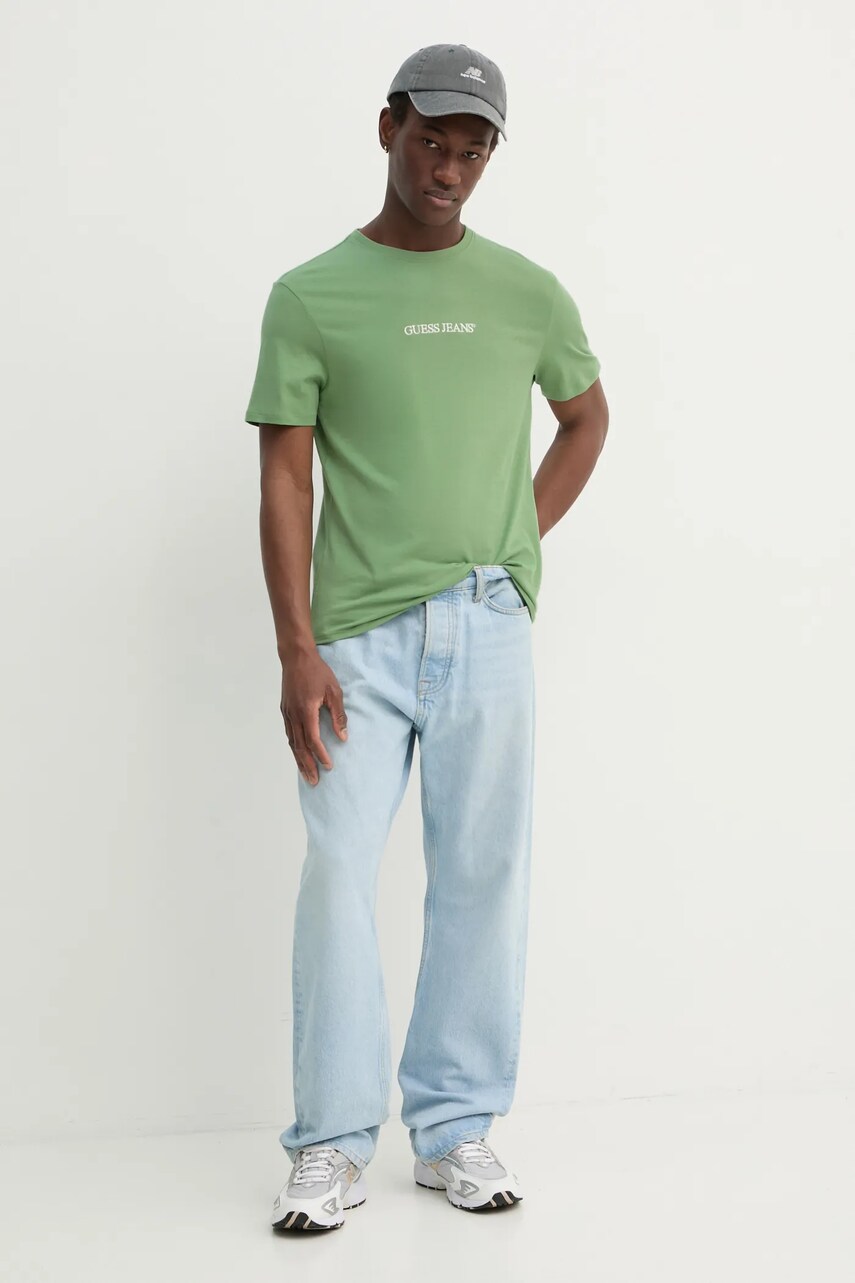 Бавовняна футболка Guess Jeans чоловіча колір зелений з аплікацією M4YI52 K8HM0