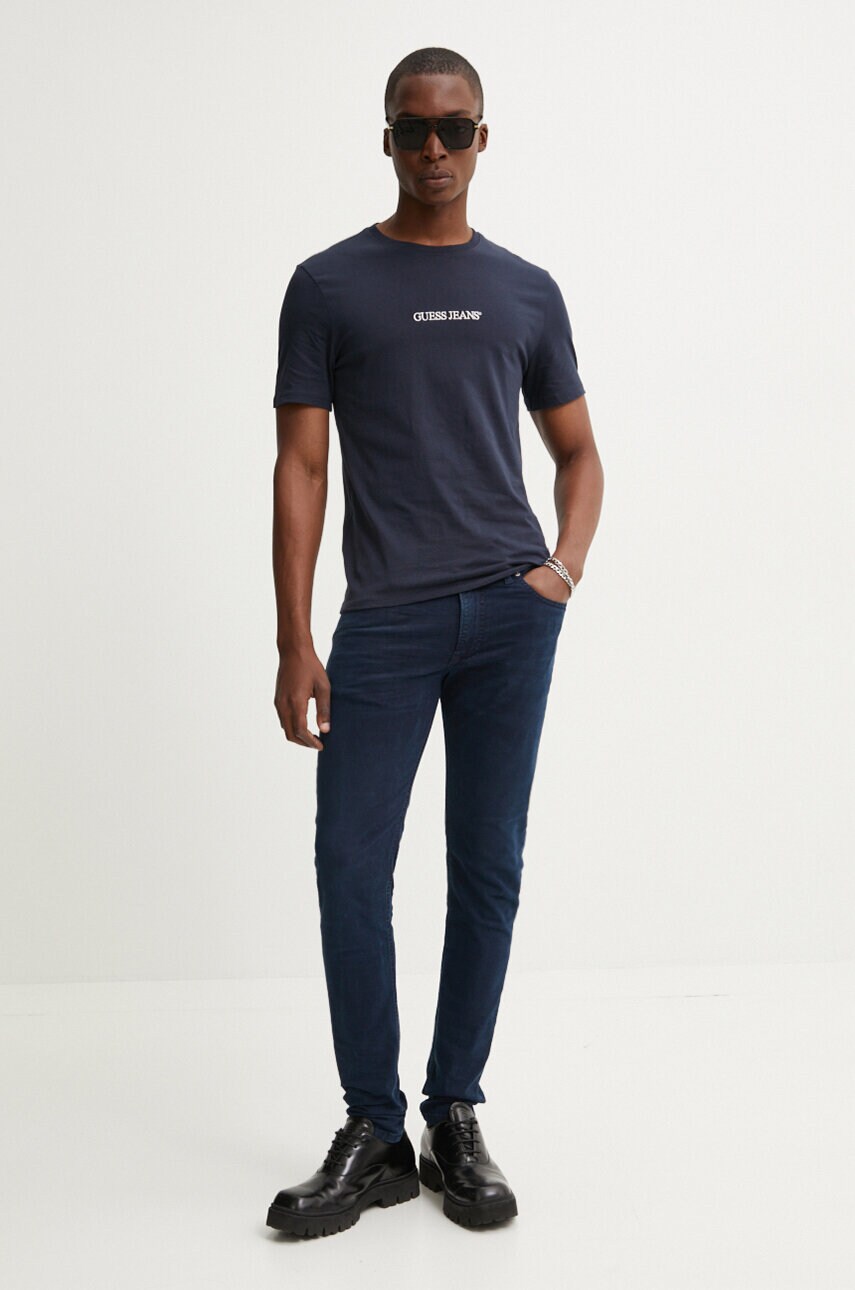 Бавовняна футболка Guess Jeans чоловіча колір синій з аплікацією M4YI52 K8HM0