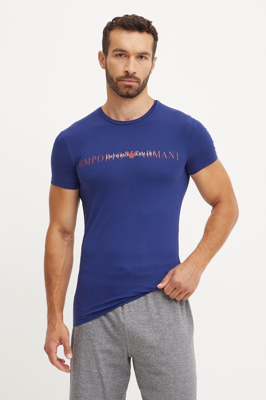 Футболка лаунж Emporio Armani Underwear колір синій з принтом 111035 4F729