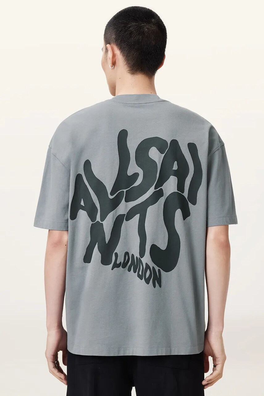 Бавовняна футболка AllSaints ORLANDO SS чоловіча колір сірий з принтом M022PA