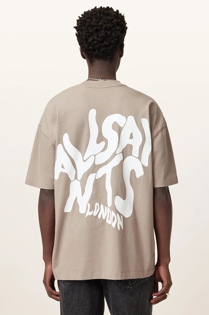 Бавовняна футболка AllSaints ORLANDO SS чоловіча колір бежевий з принтом M022PA