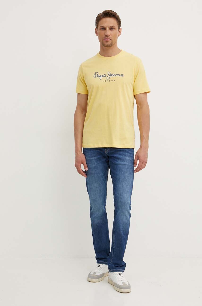 Бавовняна футболка Pepe Jeans ABEL чоловіча колір жовтий з принтом PM509428