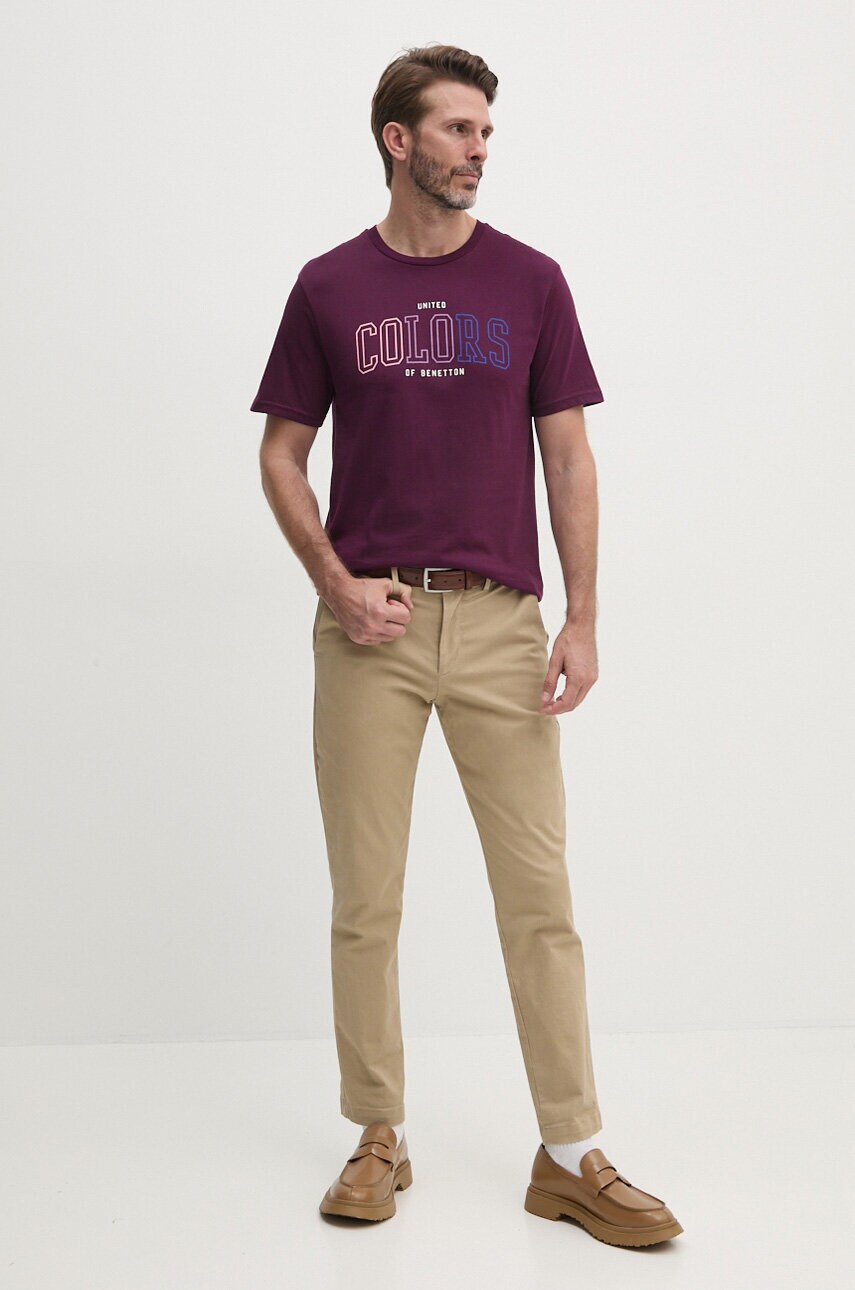 Бавовняна футболка United Colors of Benetton чоловіча колір фіолетовий з принтом 3I1XU1096