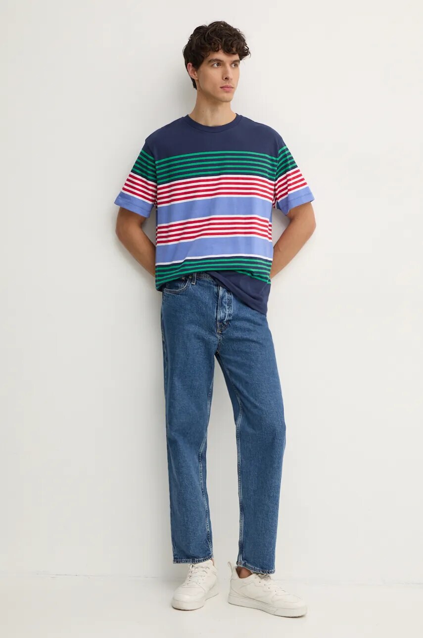 Бавовняна футболка United Colors of Benetton чоловіча колір синій візерунок 38Y3U109J