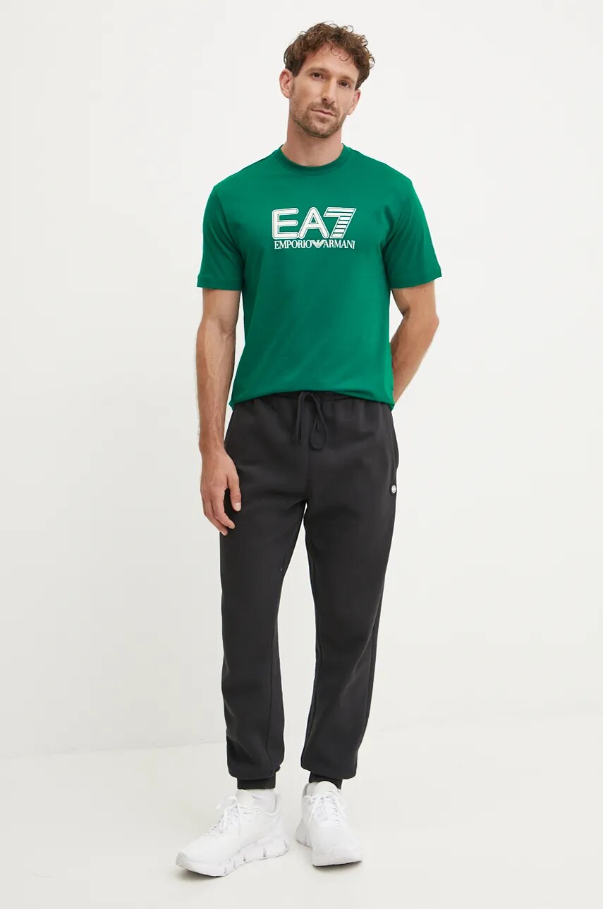 Бавовняна футболка EA7 Emporio Armani чоловіча колір зелений з принтом PJVPZ.6DPT81