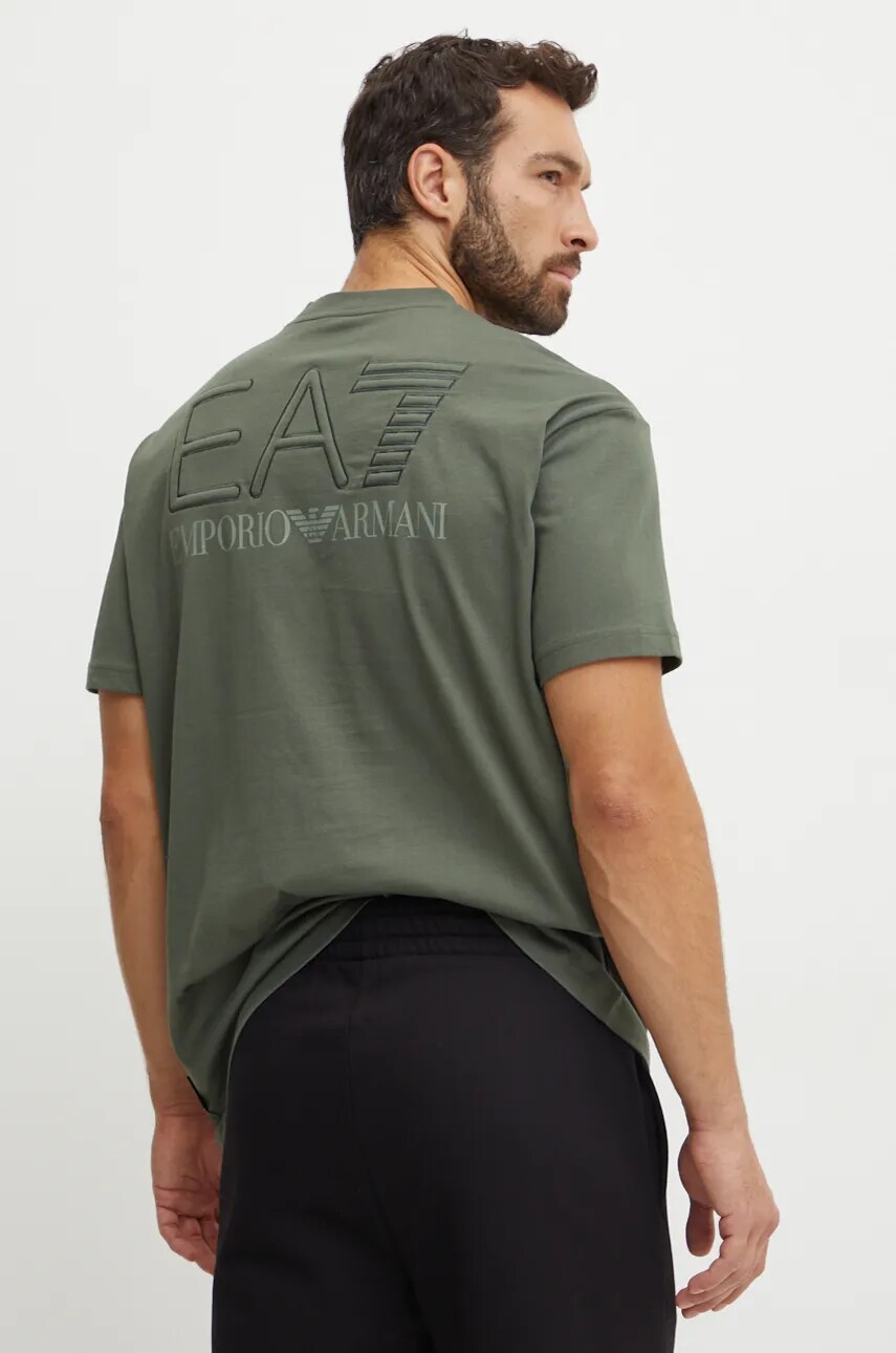Бавовняна футболка EA7 Emporio Armani чоловіча колір зелений однотонна PJ2QZ.6DUT10