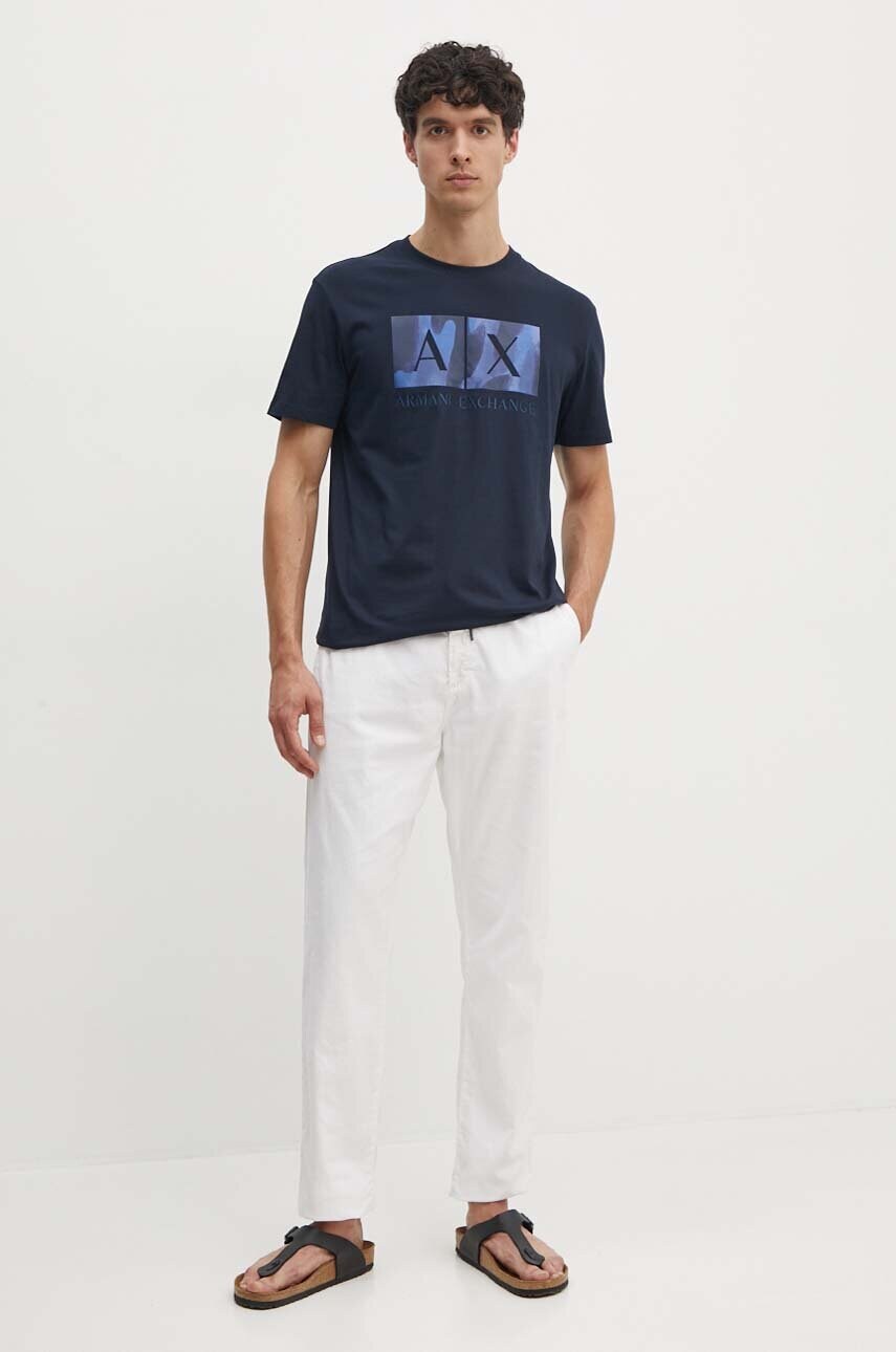 Бавовняна футболка Armani Exchange чоловіча колір синій з принтом 6DZTHF ZJH4Z