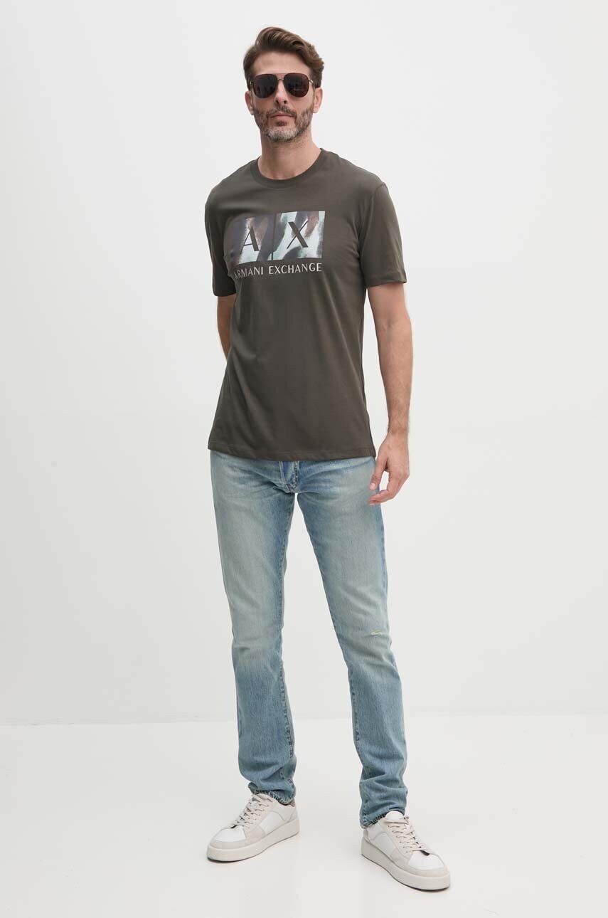 Бавовняна футболка Armani Exchange чоловіча колір чорний з принтом 6DZTHF ZJH4Z