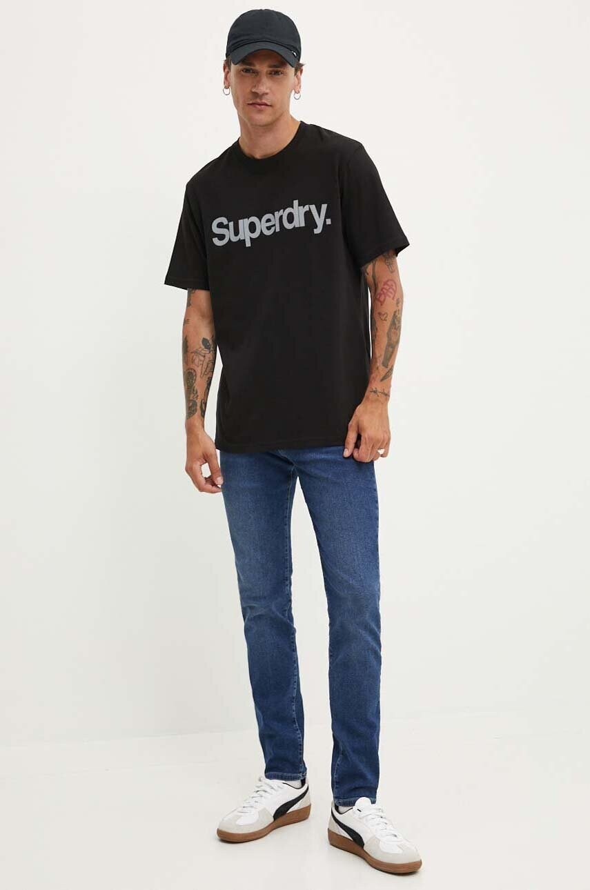 Бавовняна футболка Superdry чоловіча колір чорний з принтом M1012032A-02A
