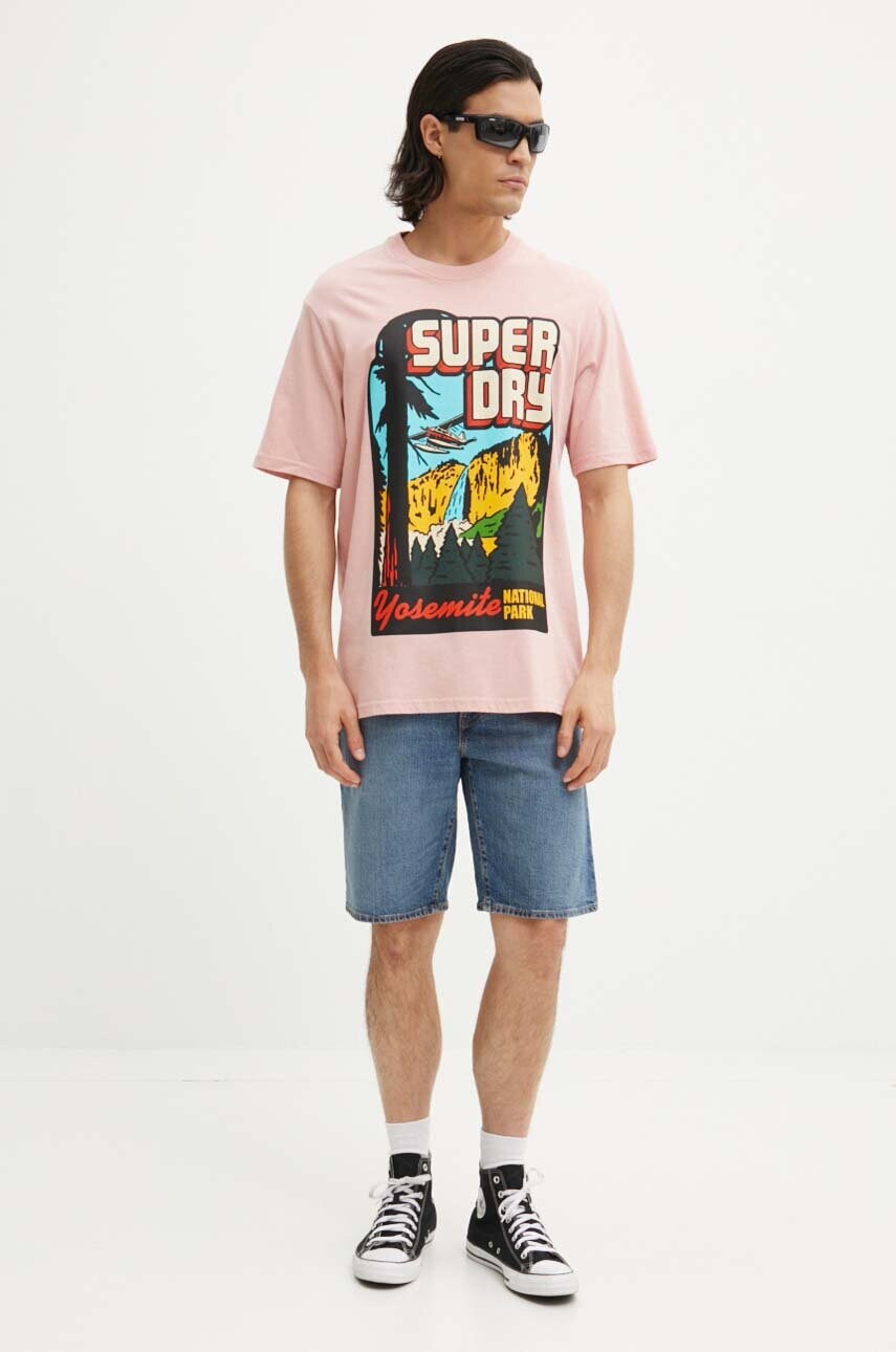 Бавовняна футболка Superdry чоловіча колір рожевий з принтом M1012187A-MDM