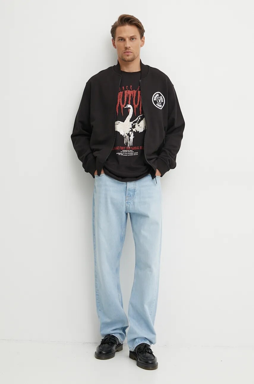 Бавовняна футболка Versace Jeans Couture чоловіча колір чорний з принтом 77GAHG01 CJ00G