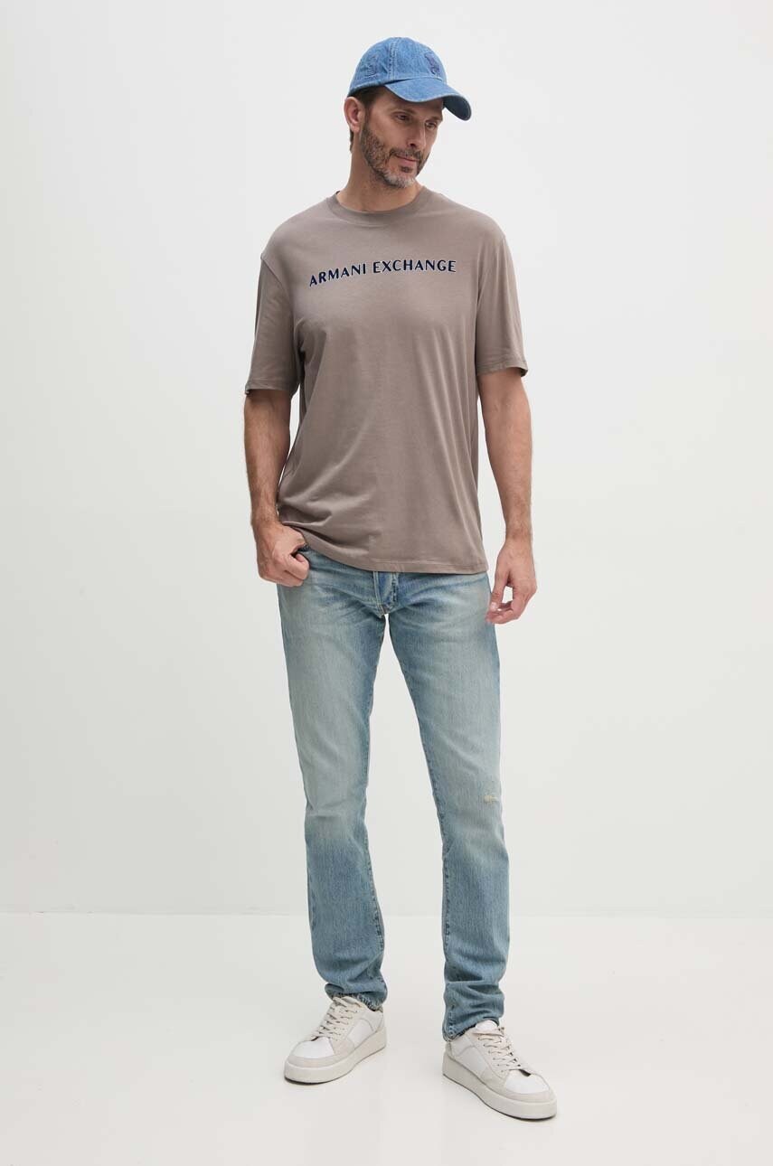 Бавовняна футболка Armani Exchange чоловіча колір зелений з принтом 6DZTBD ZJ3VZ