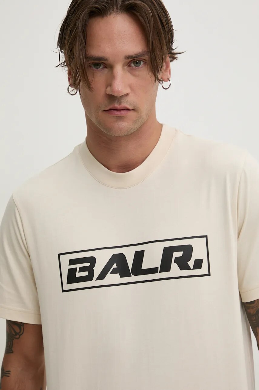 Бавовняна футболка BALR. The Club чоловіча колір бежевий з принтом B1112 1266
