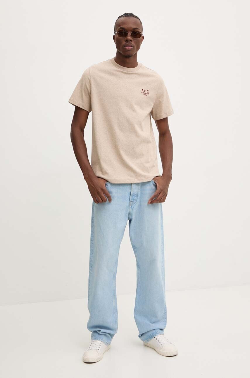 Бавовняна футболка A.P.C. standard rue madame GOTS колір бежевий з аплікацією COHBU.M26388