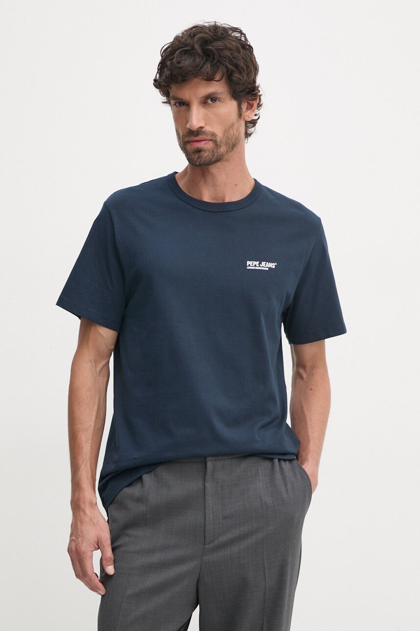Бавовняна футболка Pepe Jeans SAM TEE чоловіча колір синій з принтом PM509433