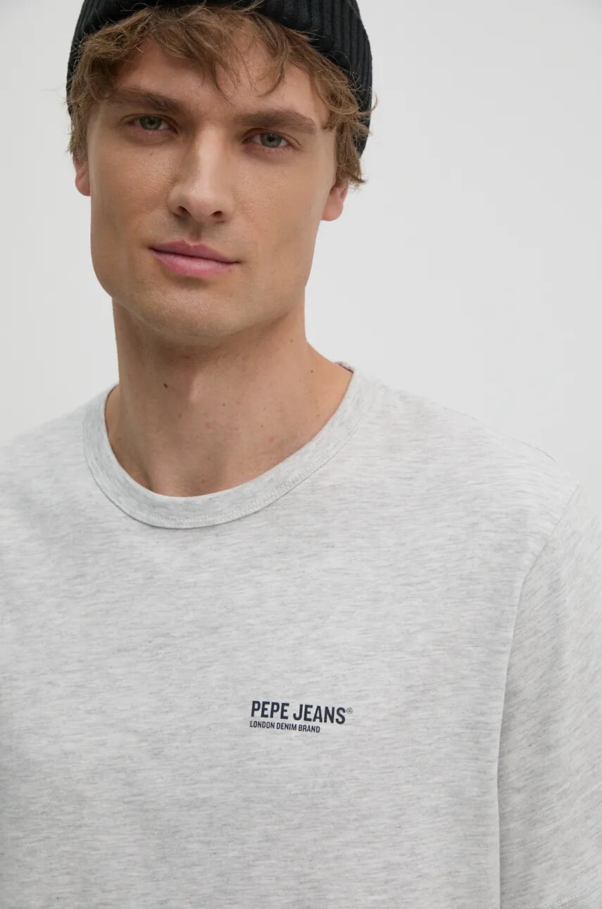 Бавовняна футболка Pepe Jeans SAM TEE чоловіча колір сірий з принтом PM509433