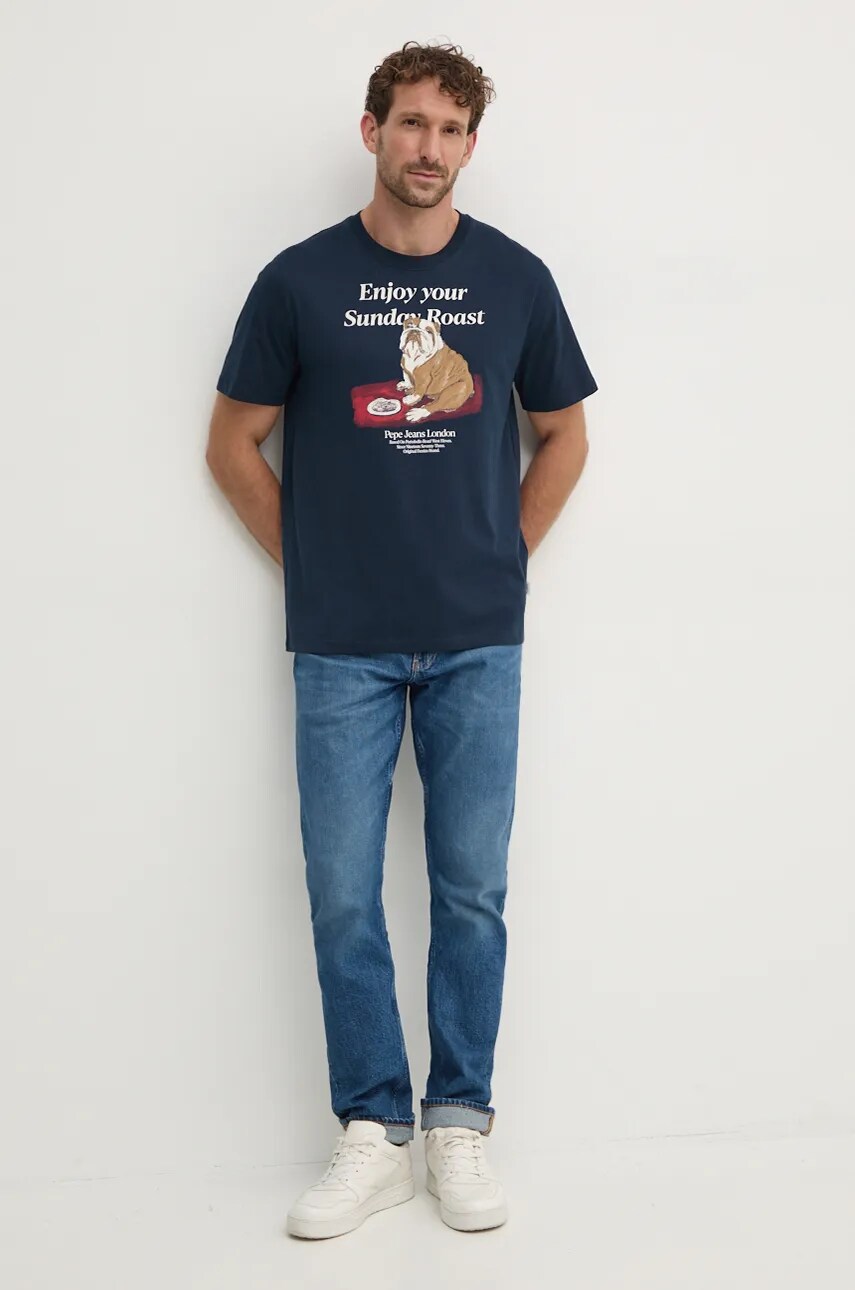 Бавовняна футболка Pepe Jeans AXEL TEE чоловіча колір синій з принтом PM509622