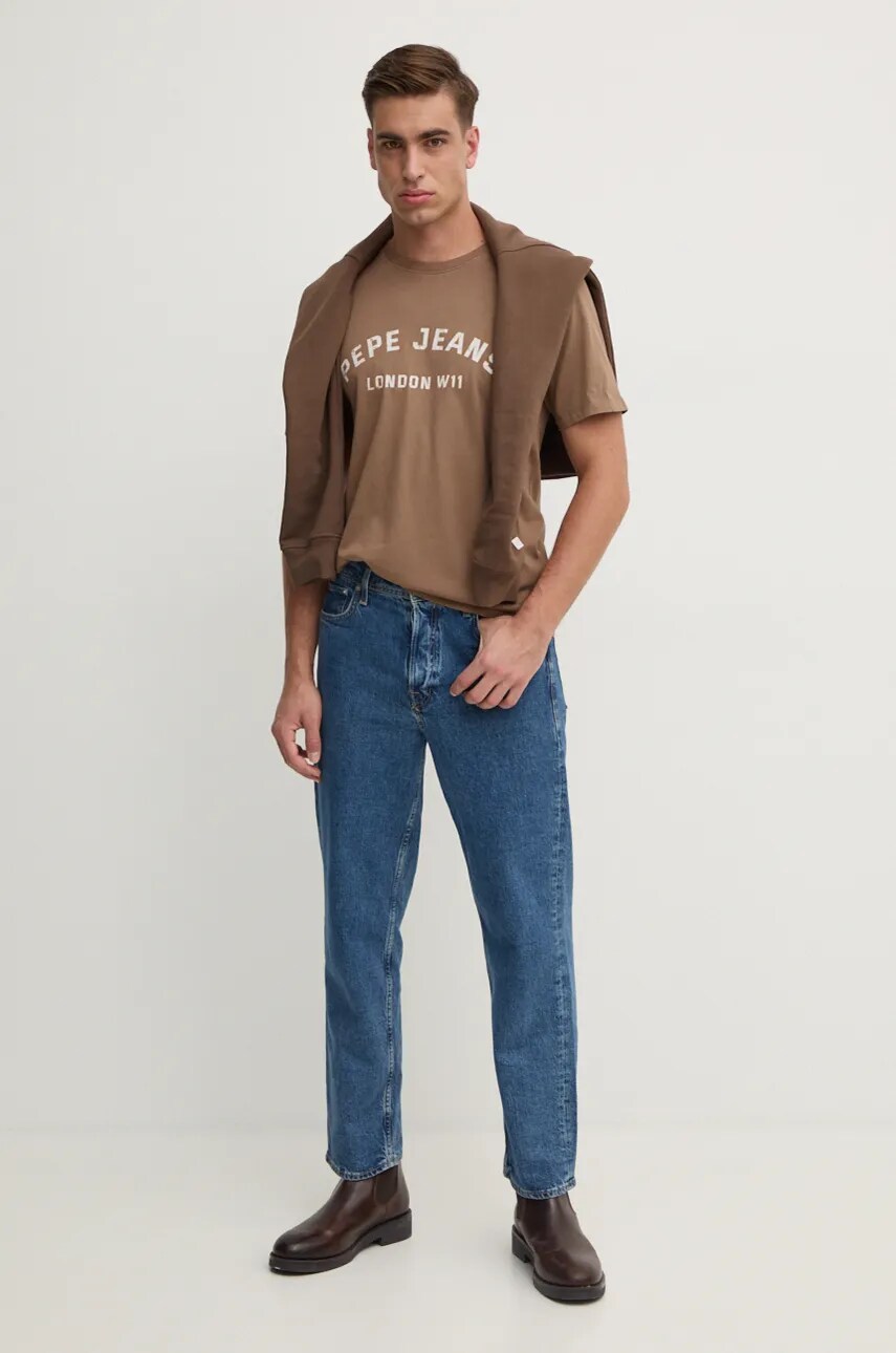 Бавовняна футболка Pepe Jeans ALDRIDGE чоловіча колір коричневий з принтом PM509628