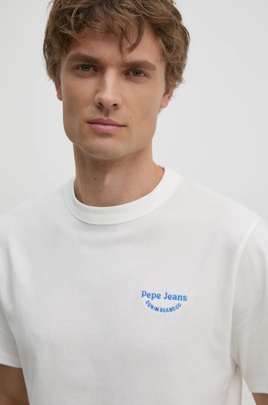 Бавовняна футболка Pepe Jeans ARIS чоловіча колір білий з аплікацією PM509630