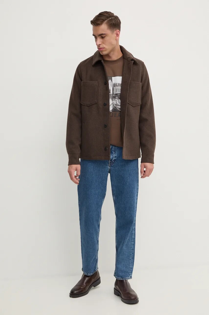 Бавовняна футболка Pepe Jeans AWEST чоловіча колір коричневий з принтом PM509641