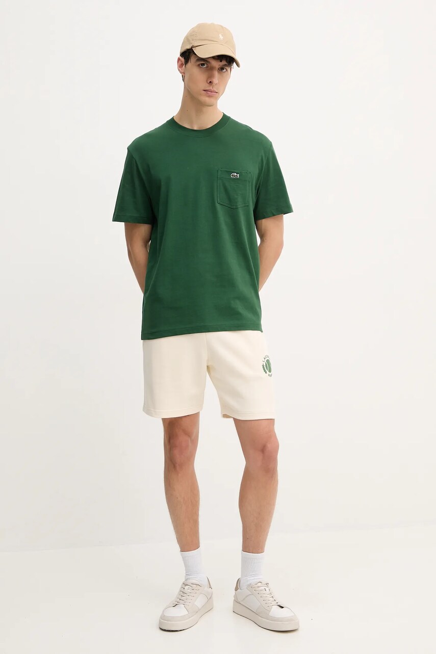 Бавовняна футболка Lacoste чоловіча колір зелений однотонна TH2827