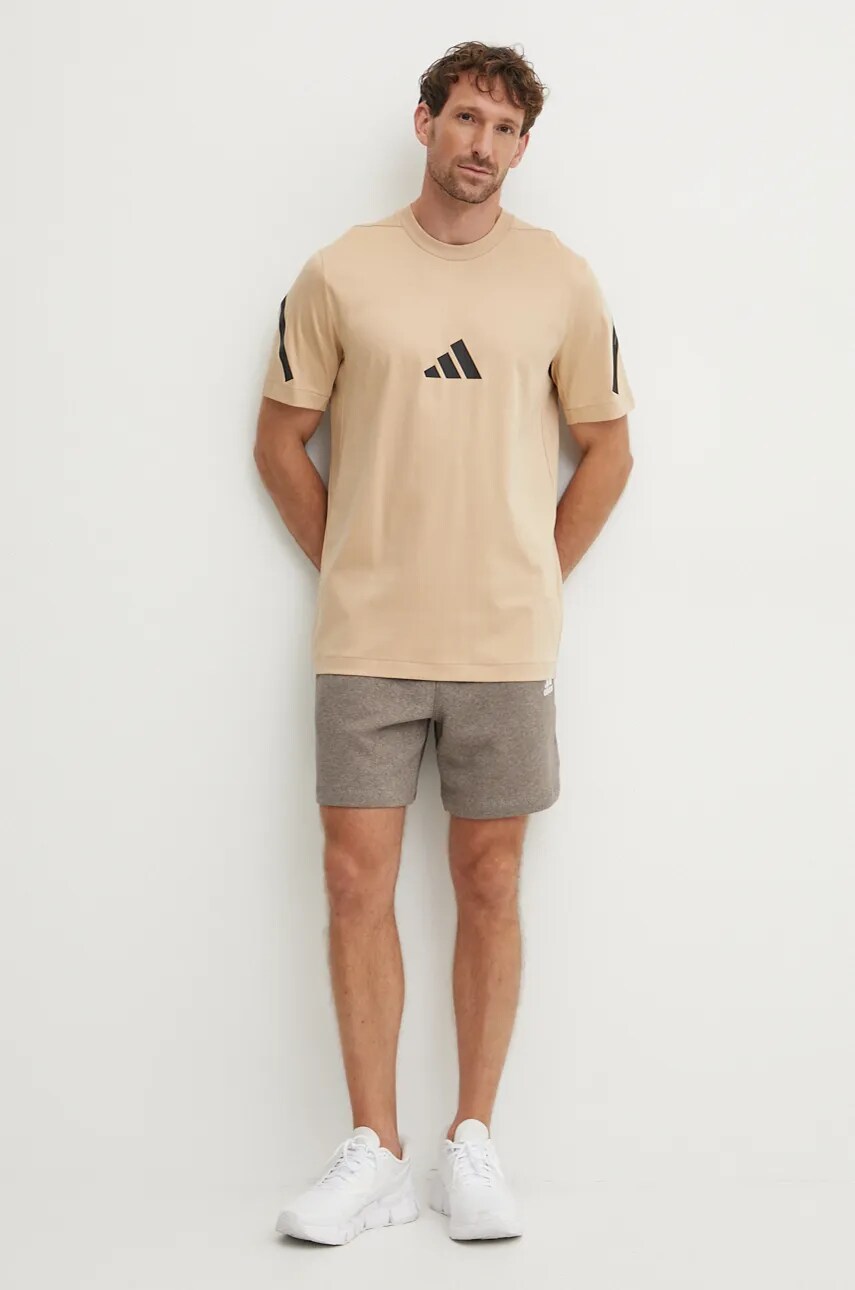 Бавовняна футболка adidas ZNE чоловіча колір бежевий з принтом JF2453