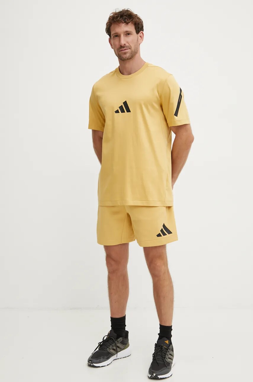 Бавовняна футболка adidas ZNE чоловіча колір жовтий з принтом JF2458