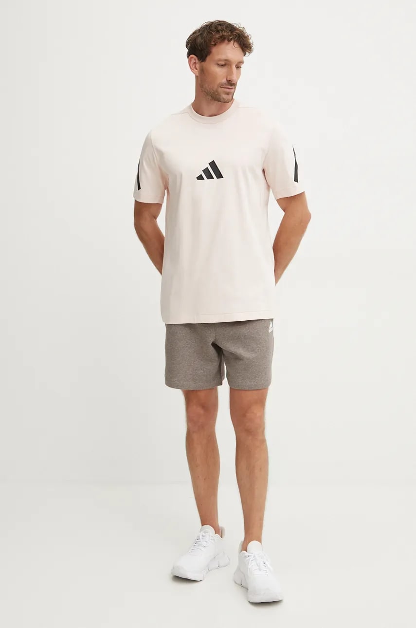 Бавовняна футболка adidas ZNE чоловіча колір бежевий з принтом JF2459