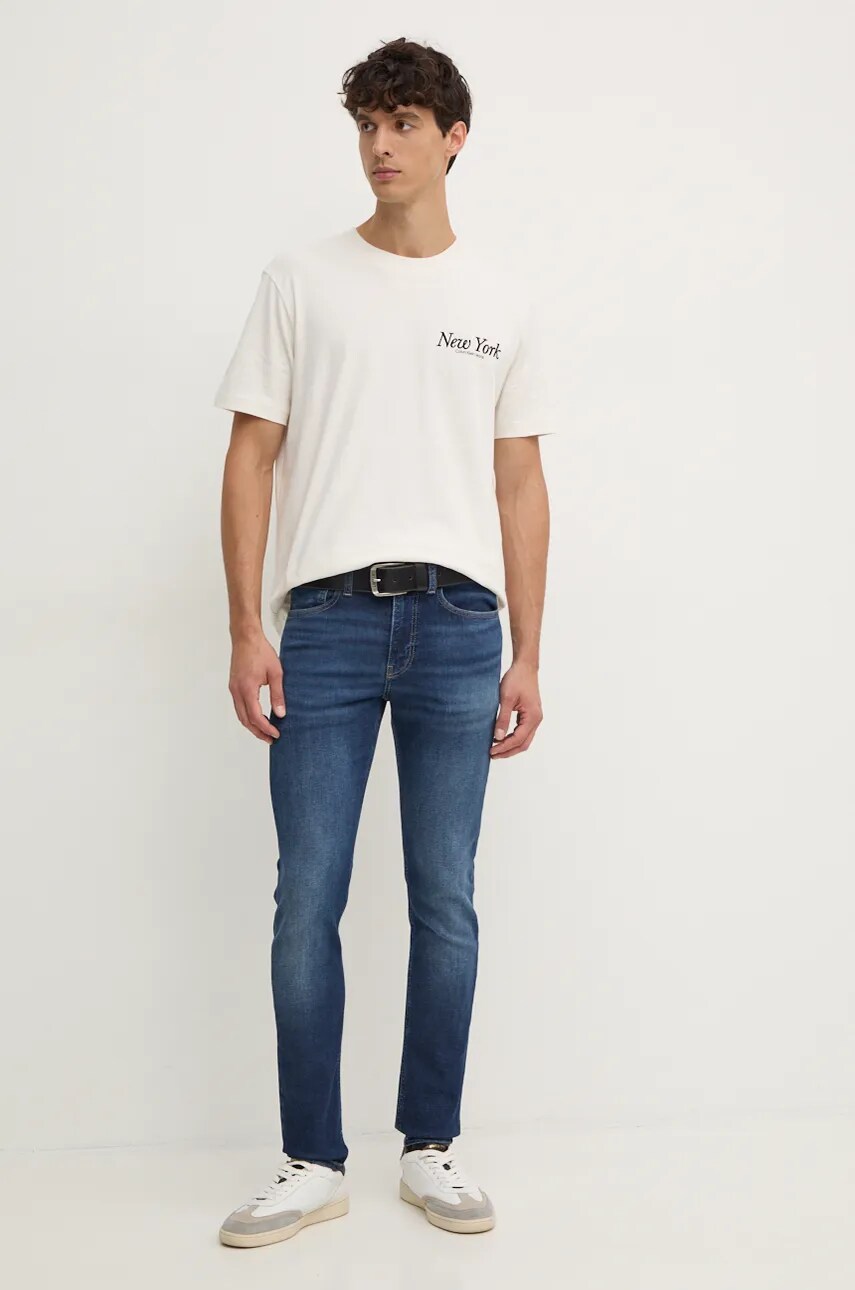 Бавовняна футболка Calvin Klein Jeans чоловіча колір бежевий з принтом J30J326862