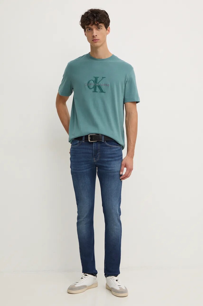 Бавовняна футболка Calvin Klein Jeans чоловіча колір зелений з аплікацією J30J326158