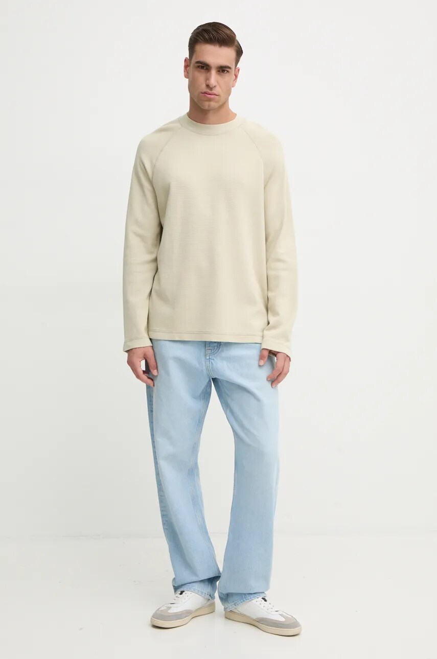 Бавовняний лонгслів Calvin Klein Jeans колір бежевий однотонний J30J326450