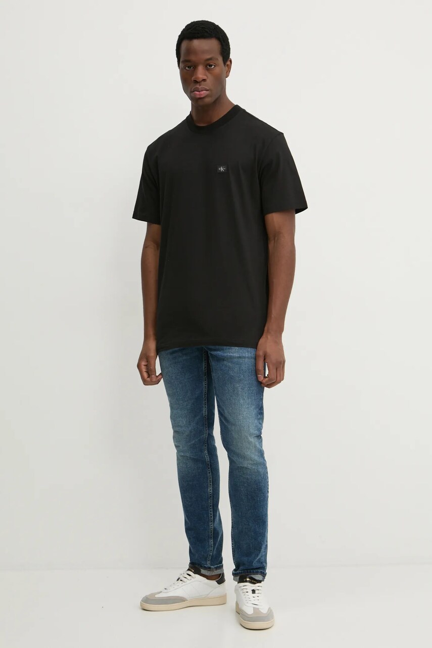 Бавовняна футболка Calvin Klein Jeans чоловіча колір чорний однотонна J30J326857