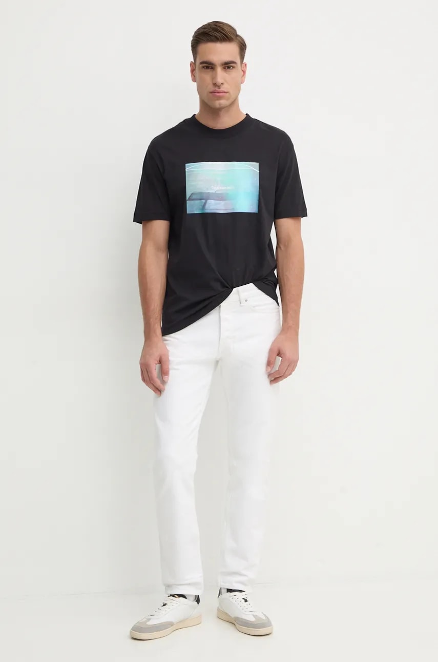 Бавовняна футболка Calvin Klein Jeans чоловіча колір чорний з принтом J30J326869