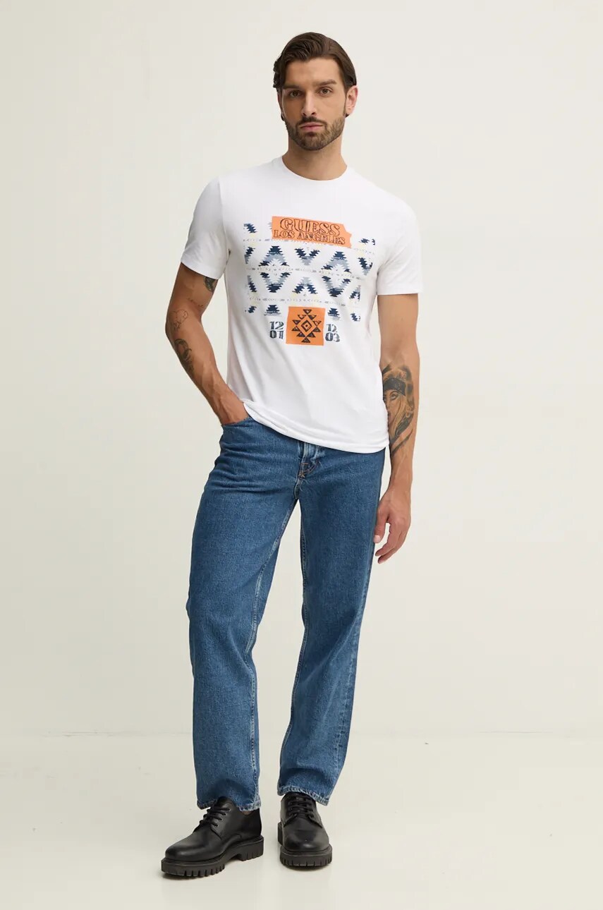 Футболка Guess чоловіча колір білий з принтом M4BI41.J1314