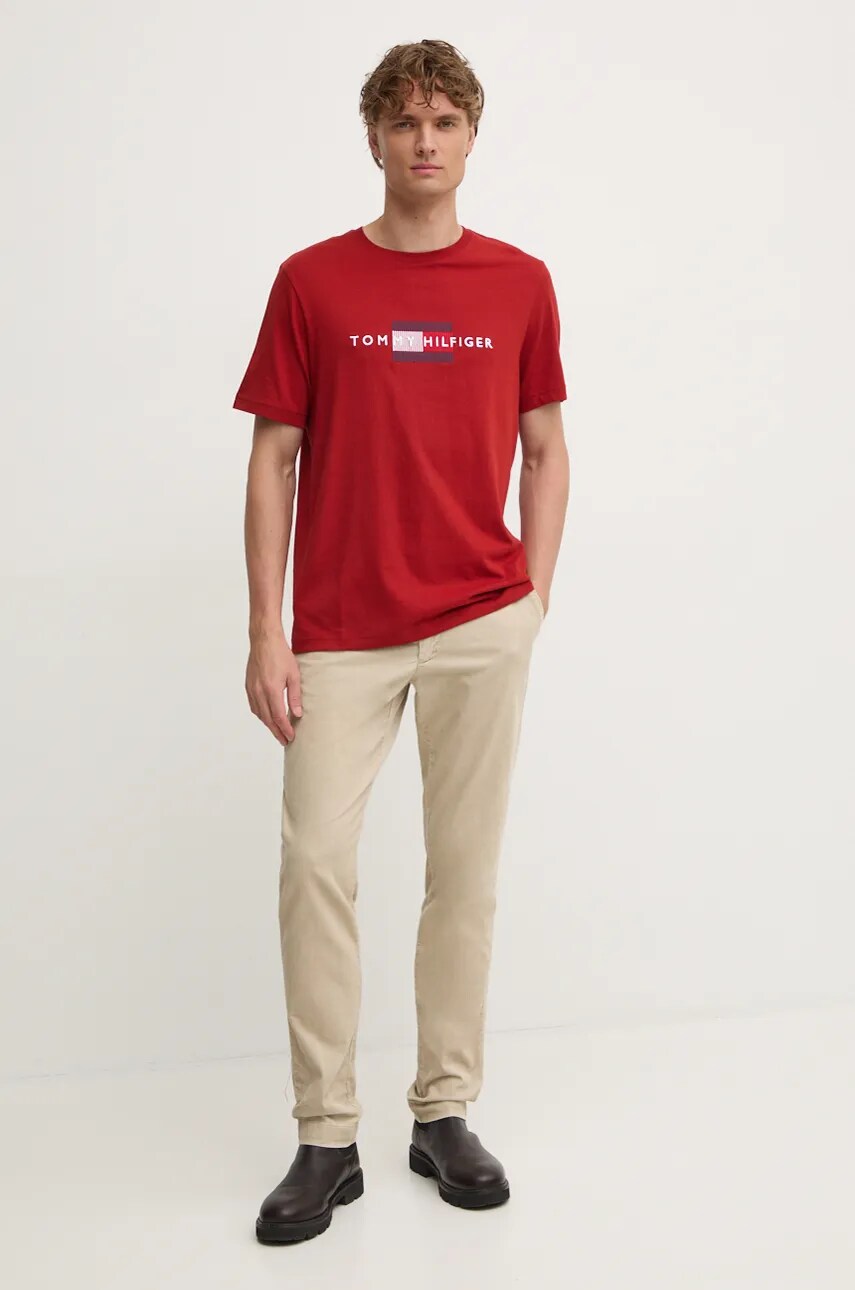 Бавовняна футболка Tommy Hilfiger чоловіча колір червоний з аплікацією MW0MW36455